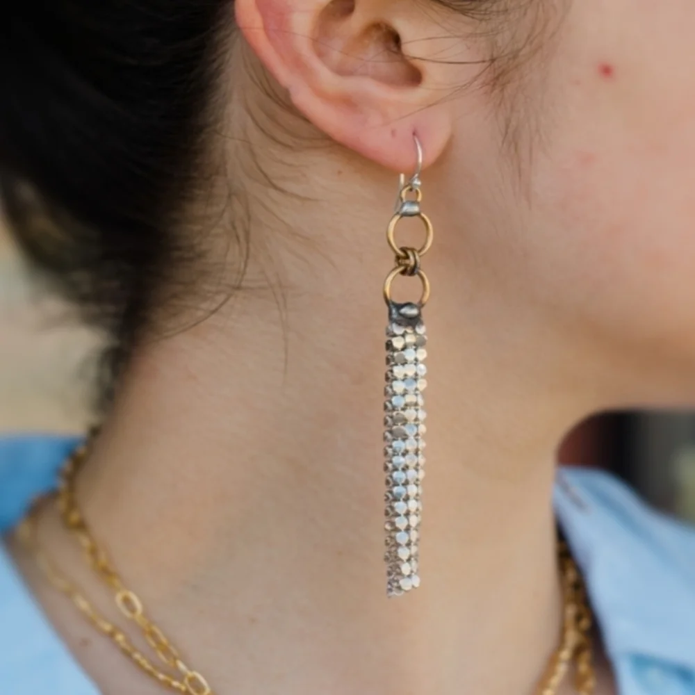 Mikal Winn Mixed Metal Silver Mesh Earrings